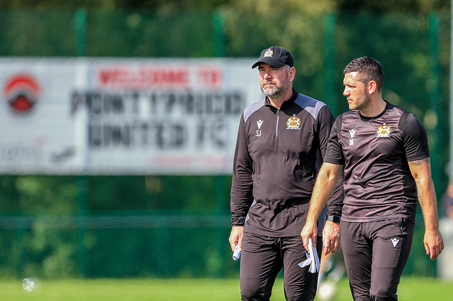 Steve Jenkins and Damien Flynn at Pontypridd United. Image by Perry Dobbins Photography