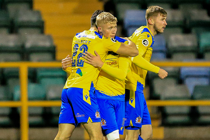 Harrison Bright celebrates after scoring his debut goal