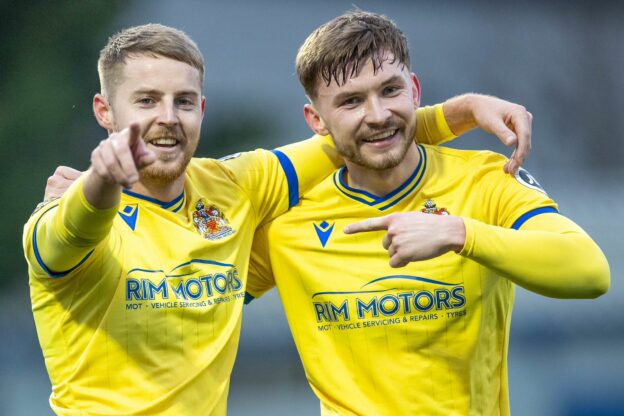 Keenan Patten and Evan Press celebrated the second goal for Barry Town